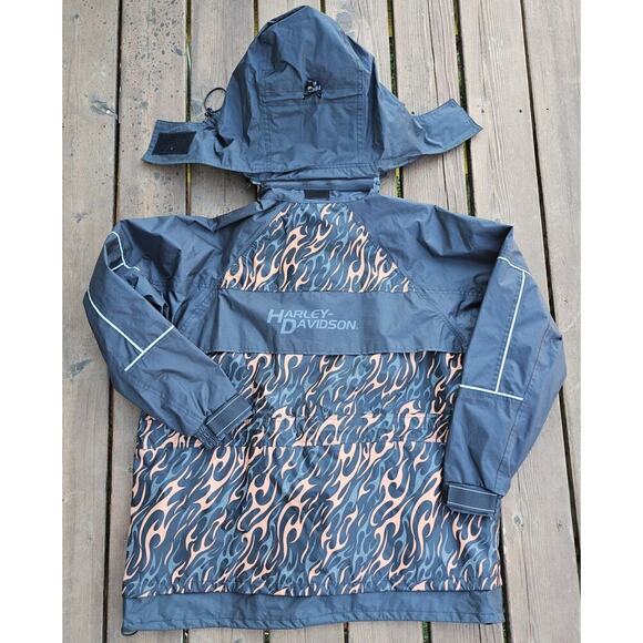 Harley Davidson Waterproof Jacket Mens Reflective Flames Full Zip Size XL - Picture 8 of 9